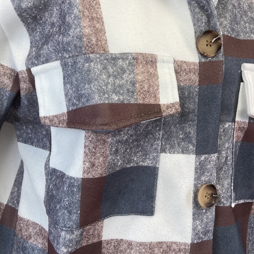 NXH Gray & White Bal-Collar Four Pocket Button-Up Coat - Picture 3 of 6